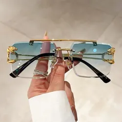 Stylish Vintage-Inspired Rimless Square Sunglasses (1228-c2 Gold-g green)
