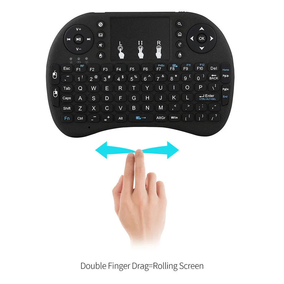 Retroiluminado Mini Teclado sem Fio Inglês Russo Francês Espanhol Português 2.4g ar Mouse Touchpad Remoto para Android Caixa de tv pc i8 - Imagem 4