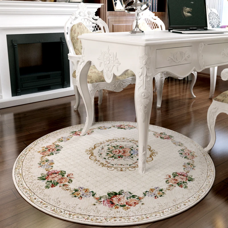Living Room Carpet Retro Luxury Home Decoration Large Area Round Rug Comfortable Fluffy Pastoral Print No Crease Polyester Mat