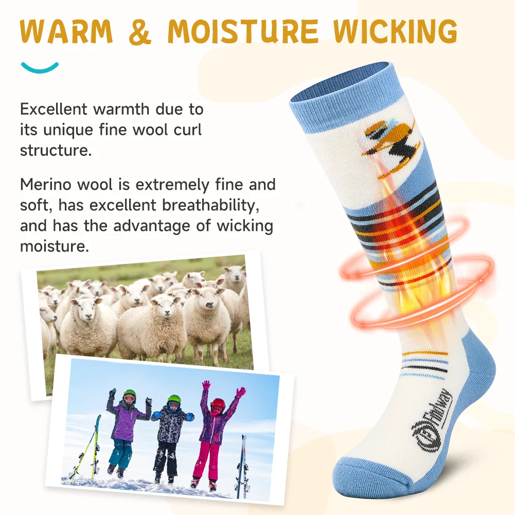 Findway Kids Ski Socks Knee-high Warm Winter Thermal Socks For Boys Girls Toddlers Skiing Snowboarding