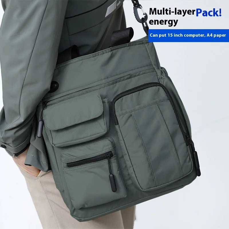 Men Multilayer Shoulder Bag Tablet Document Handbag