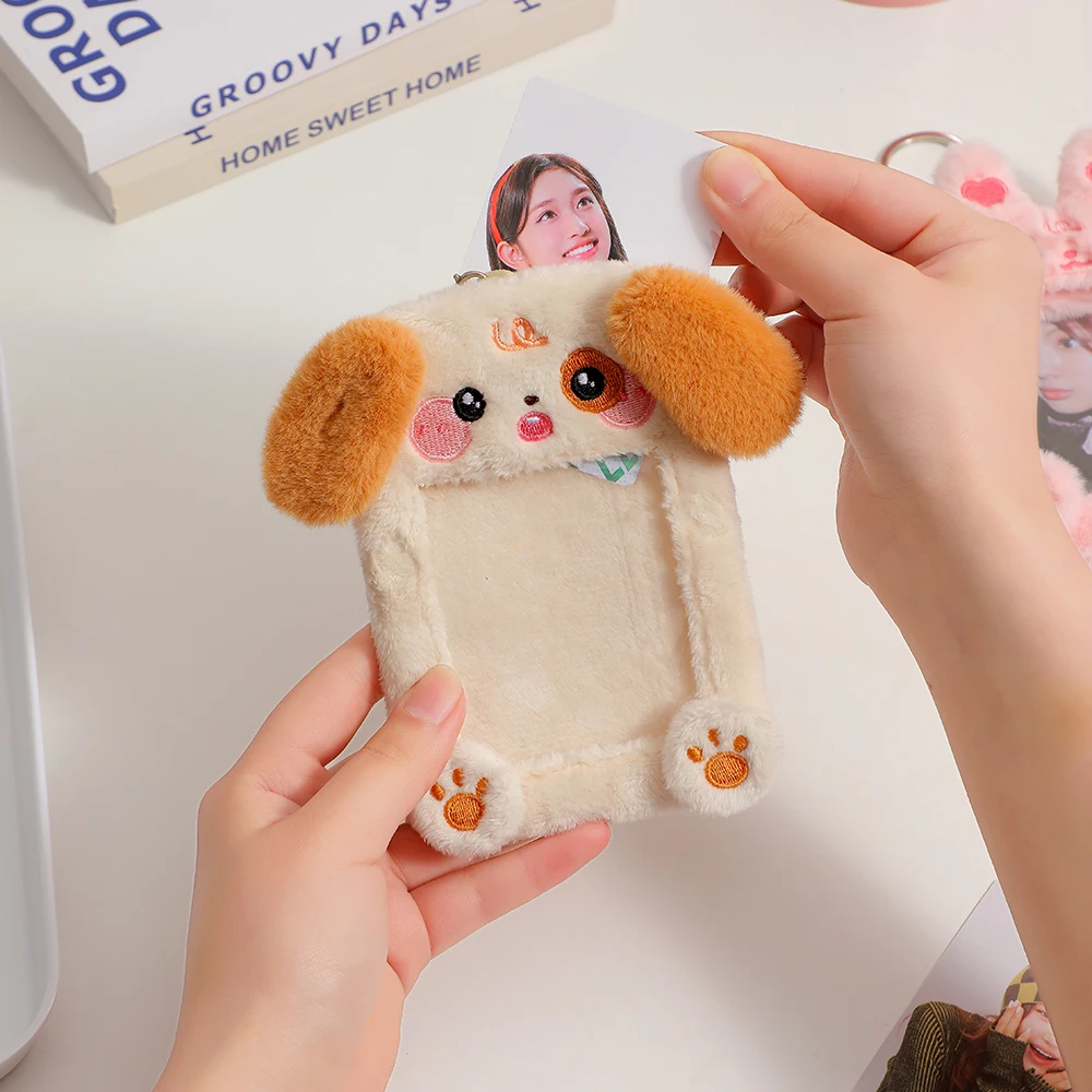 Photo Card Holder Kawaii Cartoon Photocard Holder Animal Series Soft Plush 3 Inch Kpop Photo Card Holder Bag Pendant School Stationery