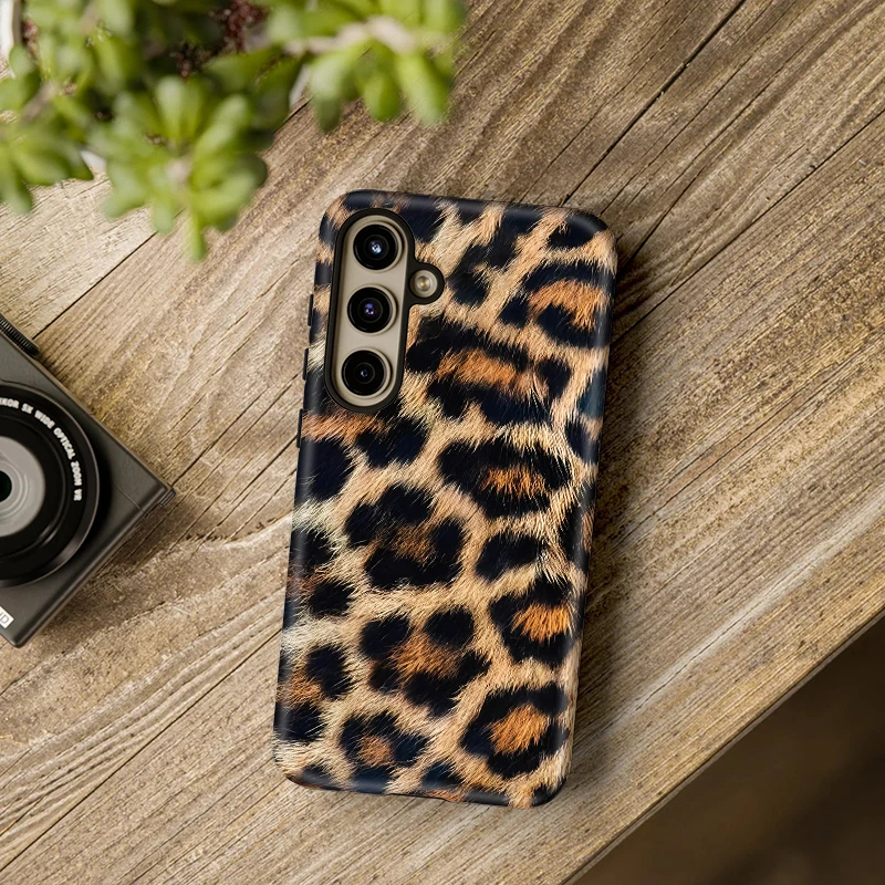 Leopard Print Shockproof Phone Case with Soft Rubber Frame and Acrylic Cover