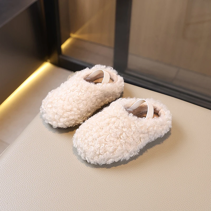 Classic Winter Children's Warm Slippers Simple Furry Hairy Kids Fashion Causal Home Slip-on Shoes Non-slip Girls Plush Slippers