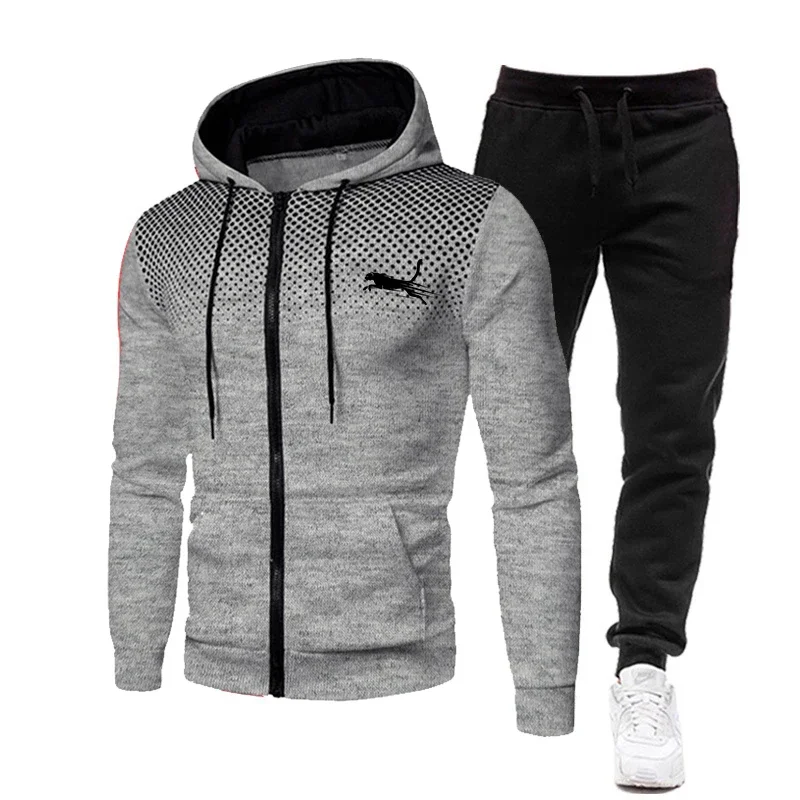 thumbnail image 1 of Chándal de moda con cremallera para hombre, Sudadera con capucha, ropa de gimnasio para Fitness, conjunto de ropa deportiva para correr, chándal para correr al aire libre, otoño e invierno, nuevo, 1 of 4