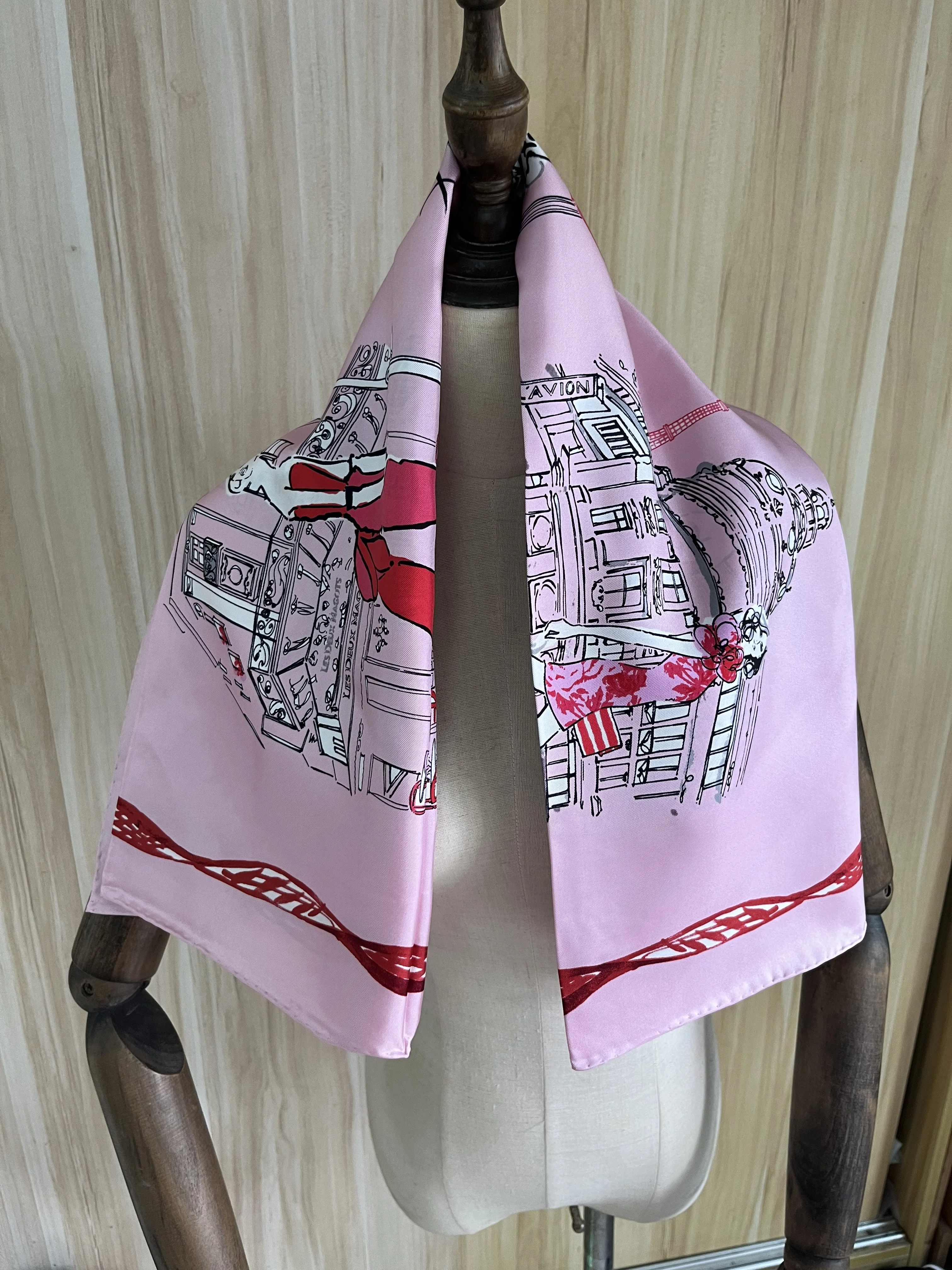 

2023 new arrival fashion elegant pink 100% silk scarf 90*90 cm square shawl twill wrap for women lady girl