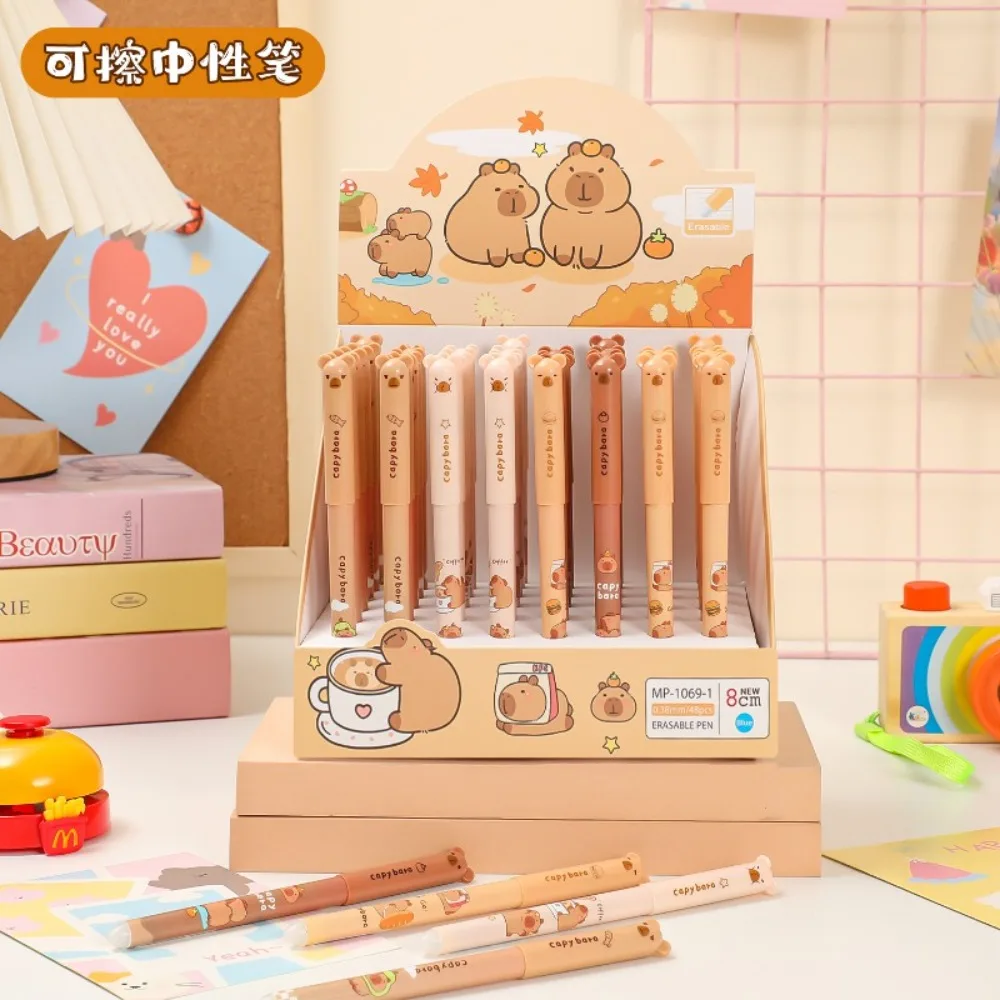48 Pcs Funny Cartoon Stupid Capybara Erasable Neutral Pen for Children Wholesale Writing Tools with Box