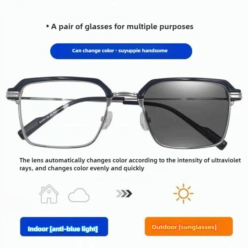 Photochromic Anti Radiation Glasses Photochromic Anti Radiation Glasses for Woman Men Vintage Eyebrow Frame