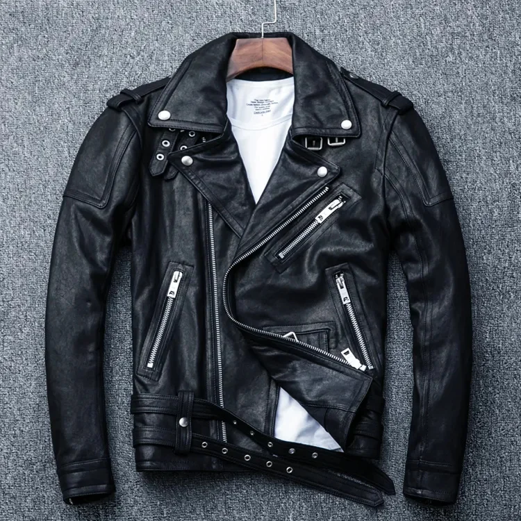 

YR!Free shipping.quality tanned sheepskin clothes.Brand classic motor biker jacket,mens short genuine leather coat,