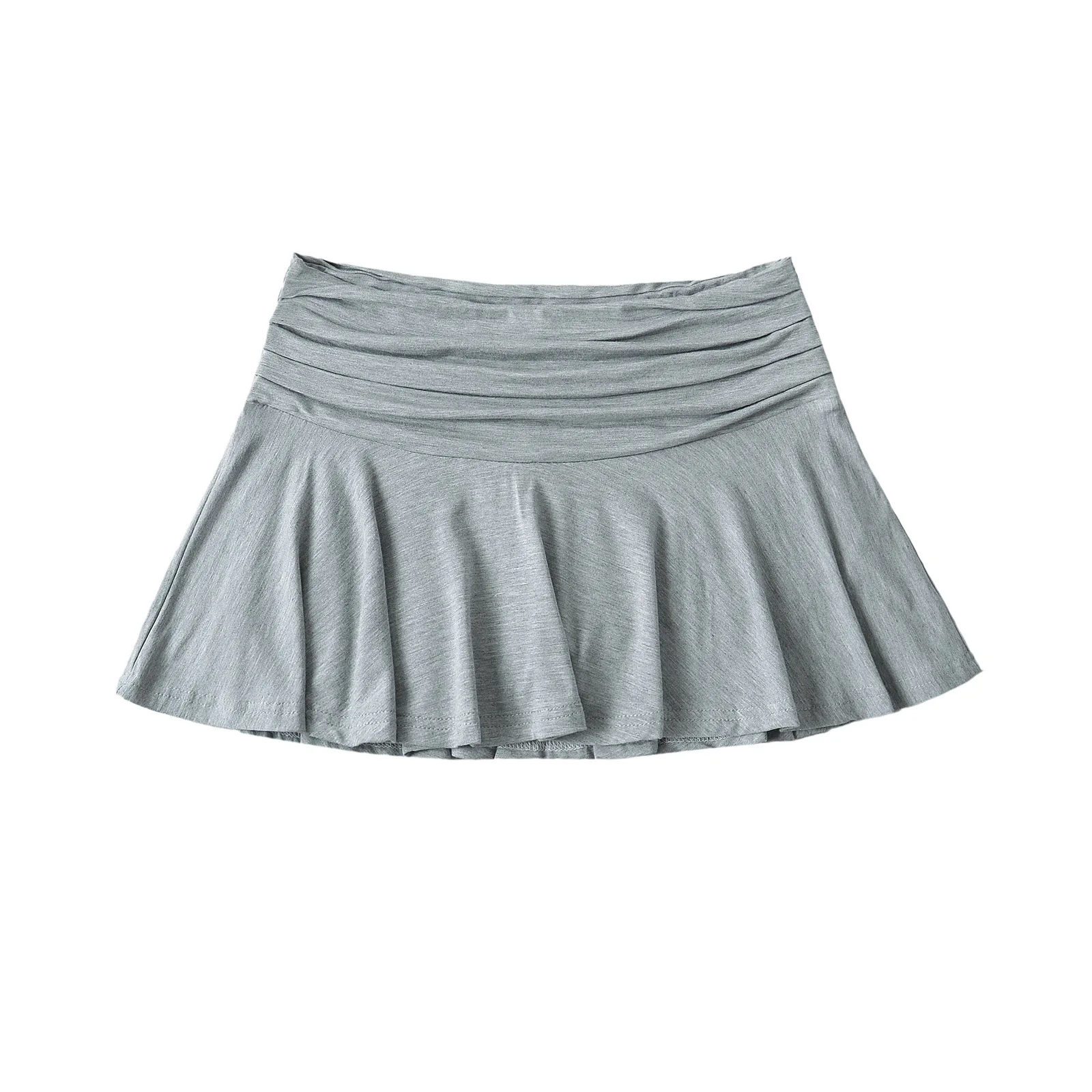 Sexy Girl Anti-Exposure Short Skirt for Women 2024 Spring Summer New Low Waist Solid Color Pleated A- Line Mini Skirts Female