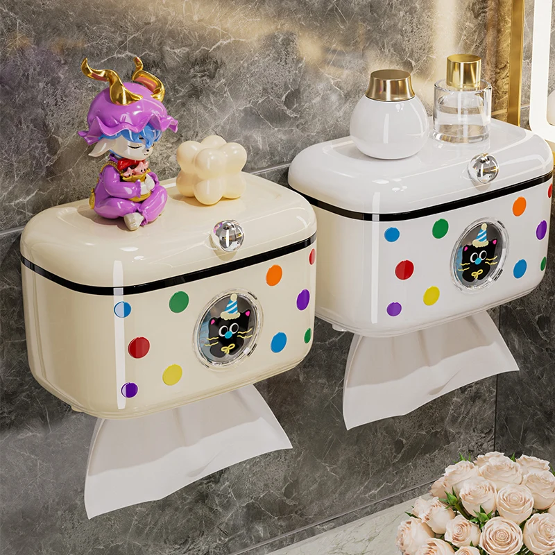 ที่ใส่ทิชชู่สุขาภิบาลติดผนังไม่เจาะรูกันน้ํากระดาษลิ้นชักชั้นเก็บอุปกรณ์ห้องน้ําที่ใส่กระดาษเช็ดมือ 1