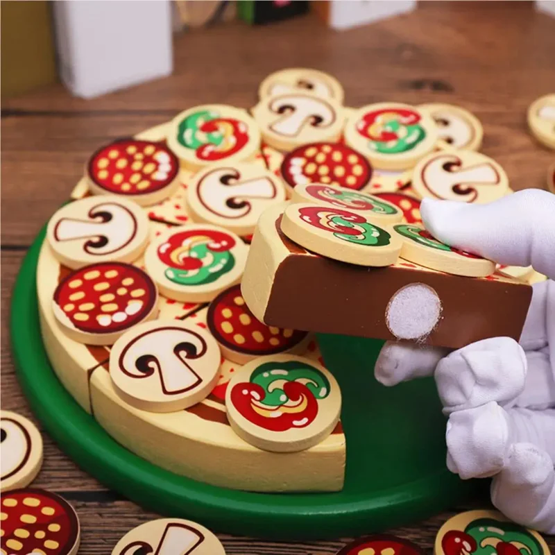 Children puzzle hands-on pizza simulation toys wooden Building Block
mushroom pizza chechelle Pretend Early Education toys gift 3