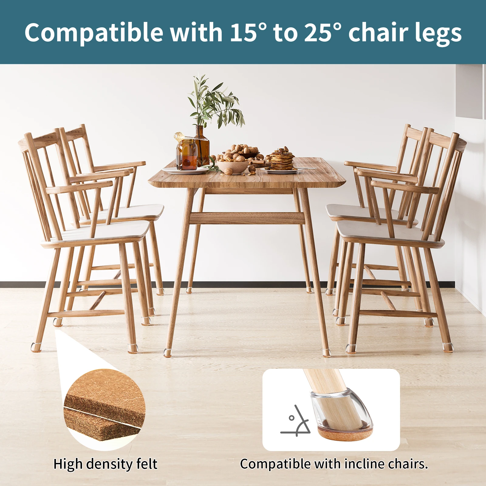 Silicone Chair Leg Protectors with Non-Slip Felt – Floor Saver Caps for Angled Furniture Legs (16 Pack)