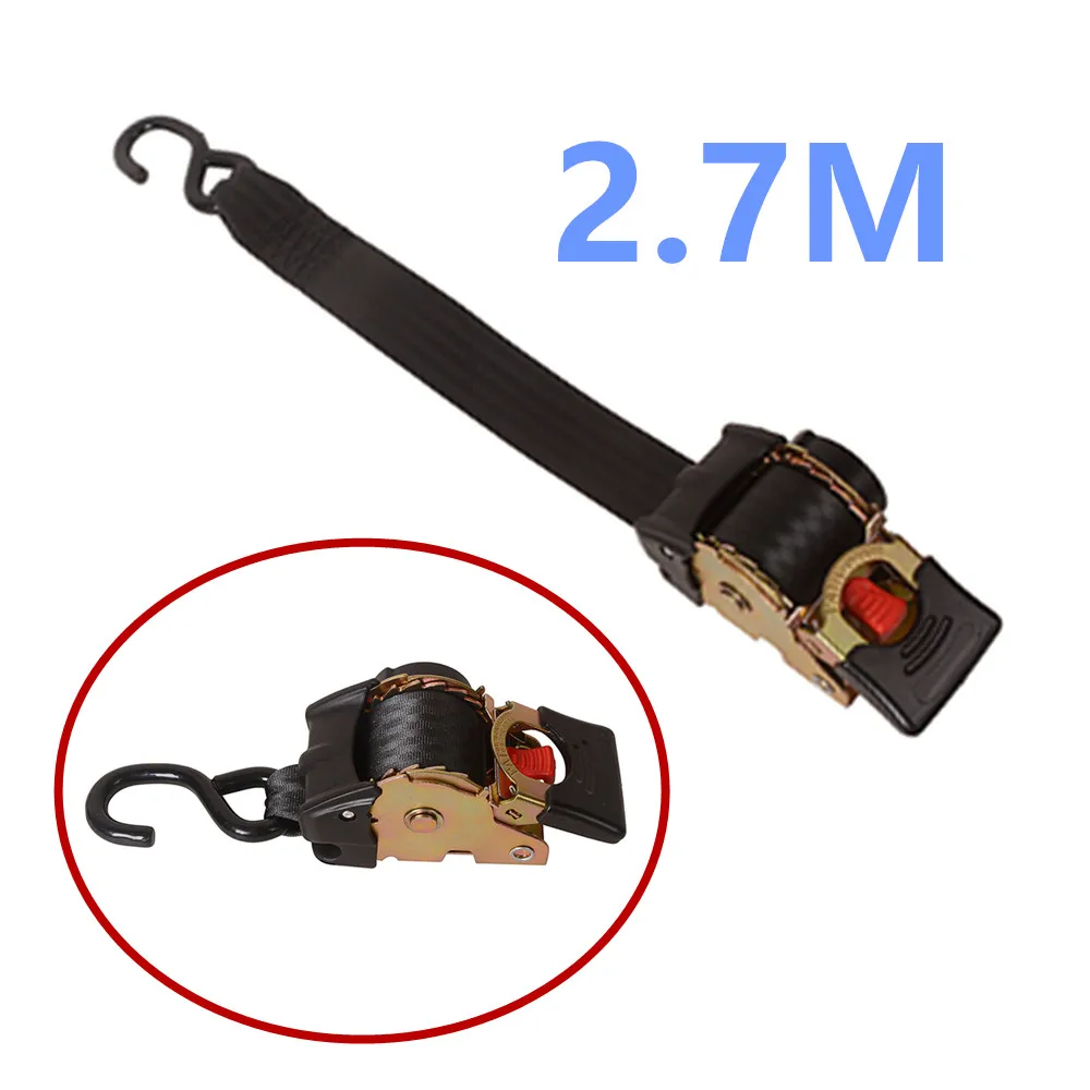 Single S-hooks 2.7M Tie Down Belts Automatic Rollup Auto Retractable Ratchet Strap Motorcycle trailer tools