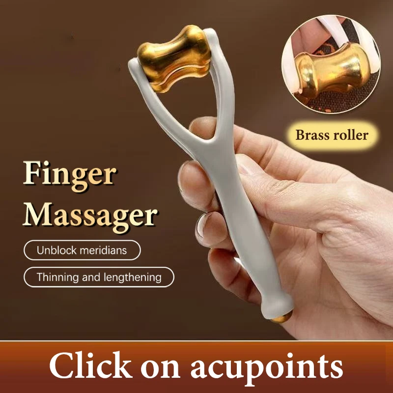 Finger Massage Dual-Row Roller Brass Roller Design Easy Use Relieve Finger Fatigue Promote Blood Portable Finger Massage Tool