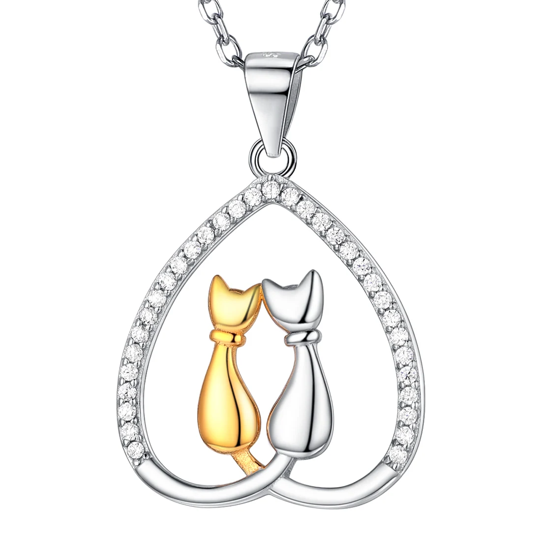 

Cute Cat Necklace Rhinestone with Chain Platinum/18K Gold Plated Girls Charm Smooth Collarbone Necklace ForCouple