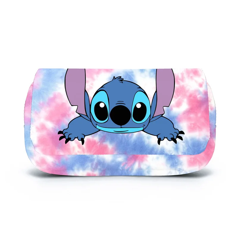 Disney Cartoon Lilo & Stitch Theme Large Capacity Pencil Case Pu Leather  Double Layer Pencil Pouch Pen Organizer Student School Stationery Bag Gift  Fo