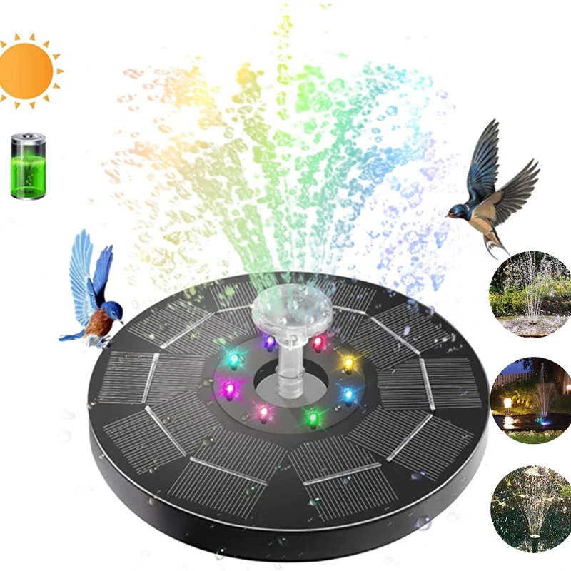 Solar Fountain Pump Solar Bird Bath Fountain Pump with Colored LED Lights Battery and Solar Powered Bird Bath Fountain for Garden Pond