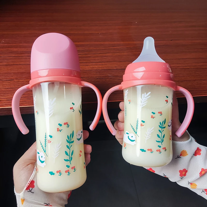 Baby Bottle Newborn Wide Caliber Anti-flatulence Silicone Bottle with Handle Baby Supplies Kids Milk Food Feeding Tools milk bottle,feeding bottle