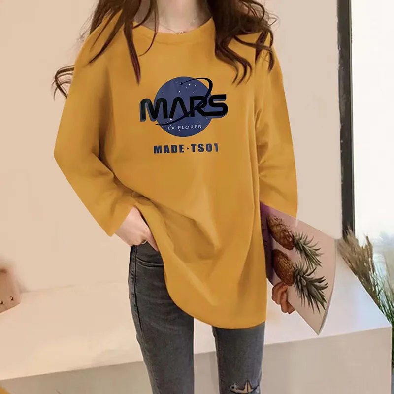 

Fashion O-Neck All-match Printed Letter T-Shirt Female Clothing 2023 Spring Autumn New Oversized Casual Tops Commuter Tee Shirt
