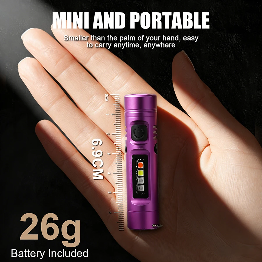 Compact LED COB Keychain Flashlight - USB Rechargeable Torch with Magnetic Clip and 9 Light Modes for Outdoor and Emergency Use