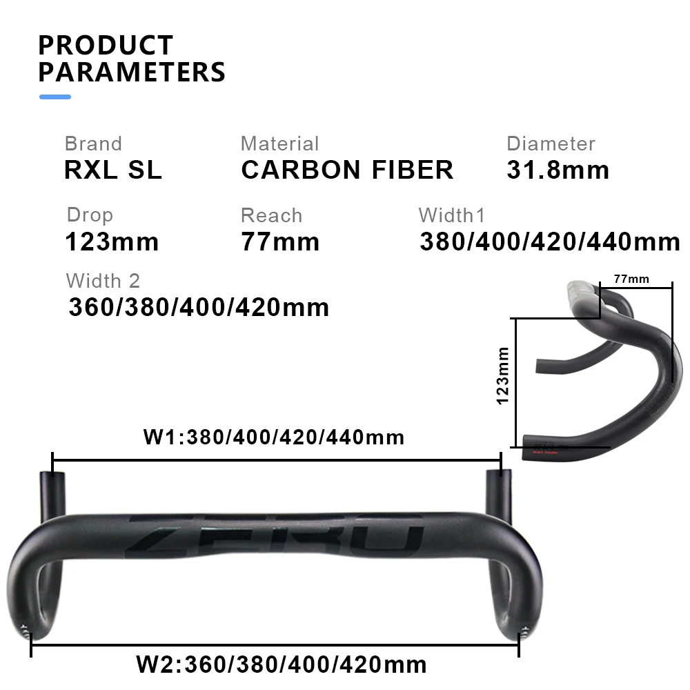 RXL SL Full Carbon Fiber Handlebar 380/400/420/440mm Bent Bar Black Matte/Glossy Finish Road Bike Carbon Handlebar Bicycle Parts