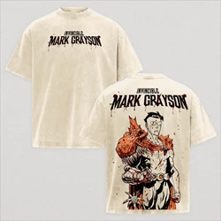 Vintage Washed Anime Invincible Graphic T - Shirt - 100% Cotton Short Sleeve Tee - XL (Beige)