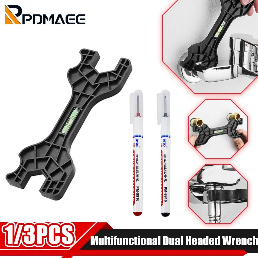 

1-3PC Multifunctional Dual Headed Wrench With Level Manual Tap Spanner Repair Plumbing Tool For Household Faucet Pipe And Toilet