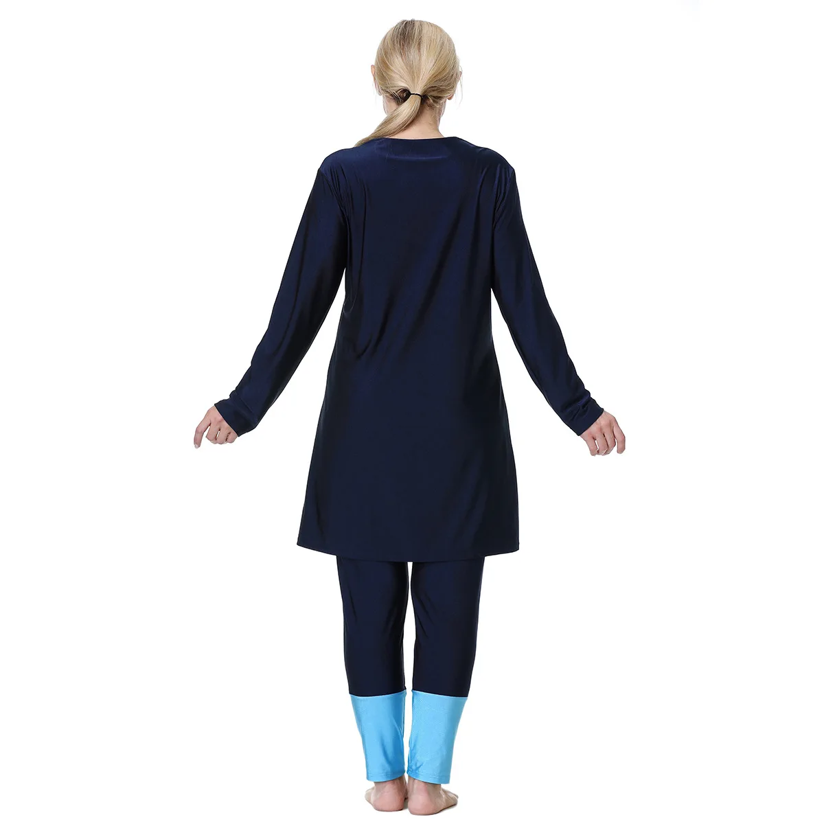 이슬람 여성 수영복, 라운드 넥 풀 커버 수영복, 이슬람 긴 소매 패치워크, 수영 버키니, 3 개