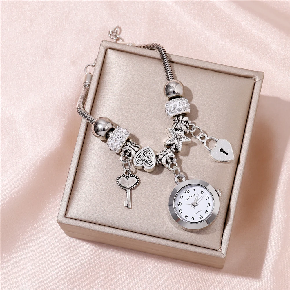 Fashion personality beads bracelet Love Key Pendant Women's bracelet watch 2