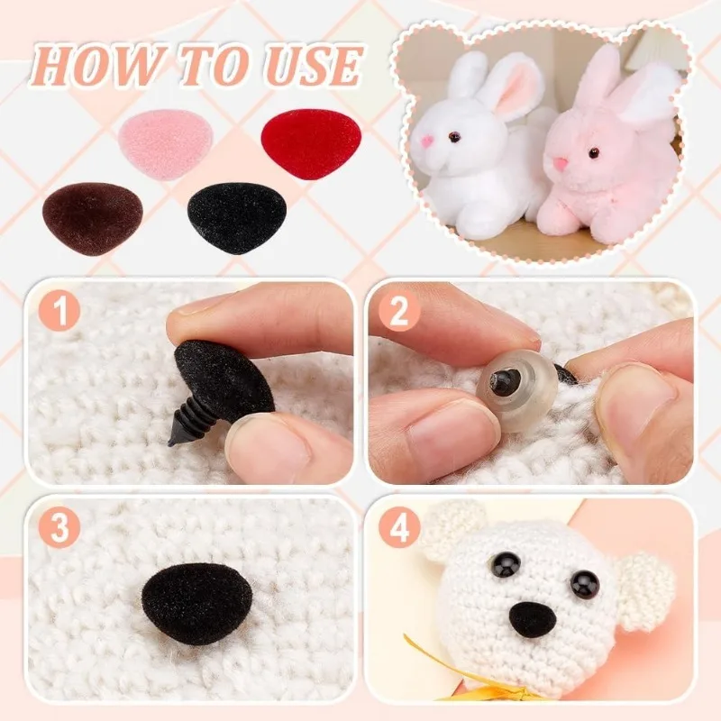 52pcs Animal Safety Noses Plastic Triangle Noses Flocking Nose with Washers Crochet for Teddy Bear Animal Puppet Crafts