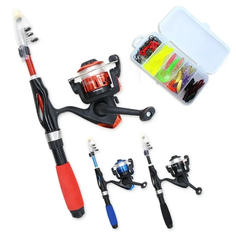 Fishing Pole Set Full Kits Telescopic Fishing Rod Spinning Reel Baits Hooks Travel Pole Set