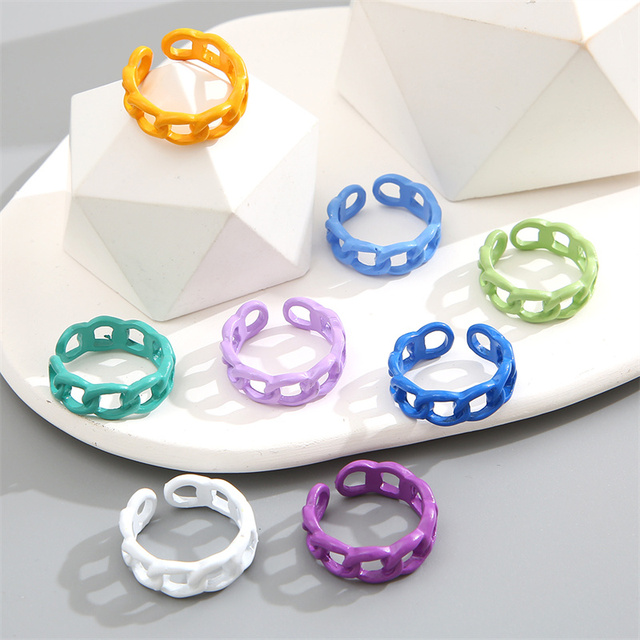 Ring Set Wholesale 2022 Summer Fashion Fruits Flowers Geometric Chain Candy Color Opening Rings Women Finger Jewelry