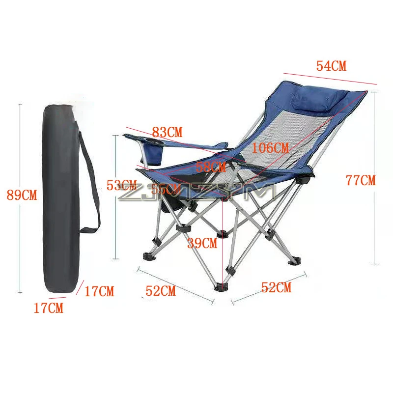 Folding Beach Camp Chair Recliner with Head Support, Adjustable Back, Armrests, Storage Bag, Cup Holder, Carry Bag for Outside