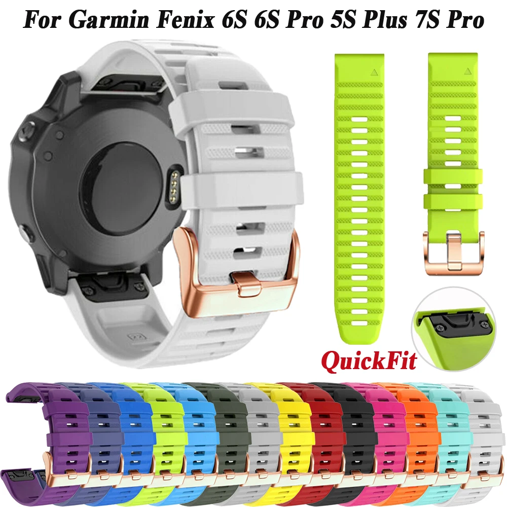 Rose Gold Buckle 20mm Silicone Smartwatch Strap - Quick Release Bracelet Wristband