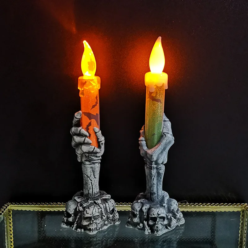 Halloween LED-lys Horror Skull Candle Ghost Holding Candle Lamp Holloween Festdekoration til hjemsøgte huspynt_voghion.com