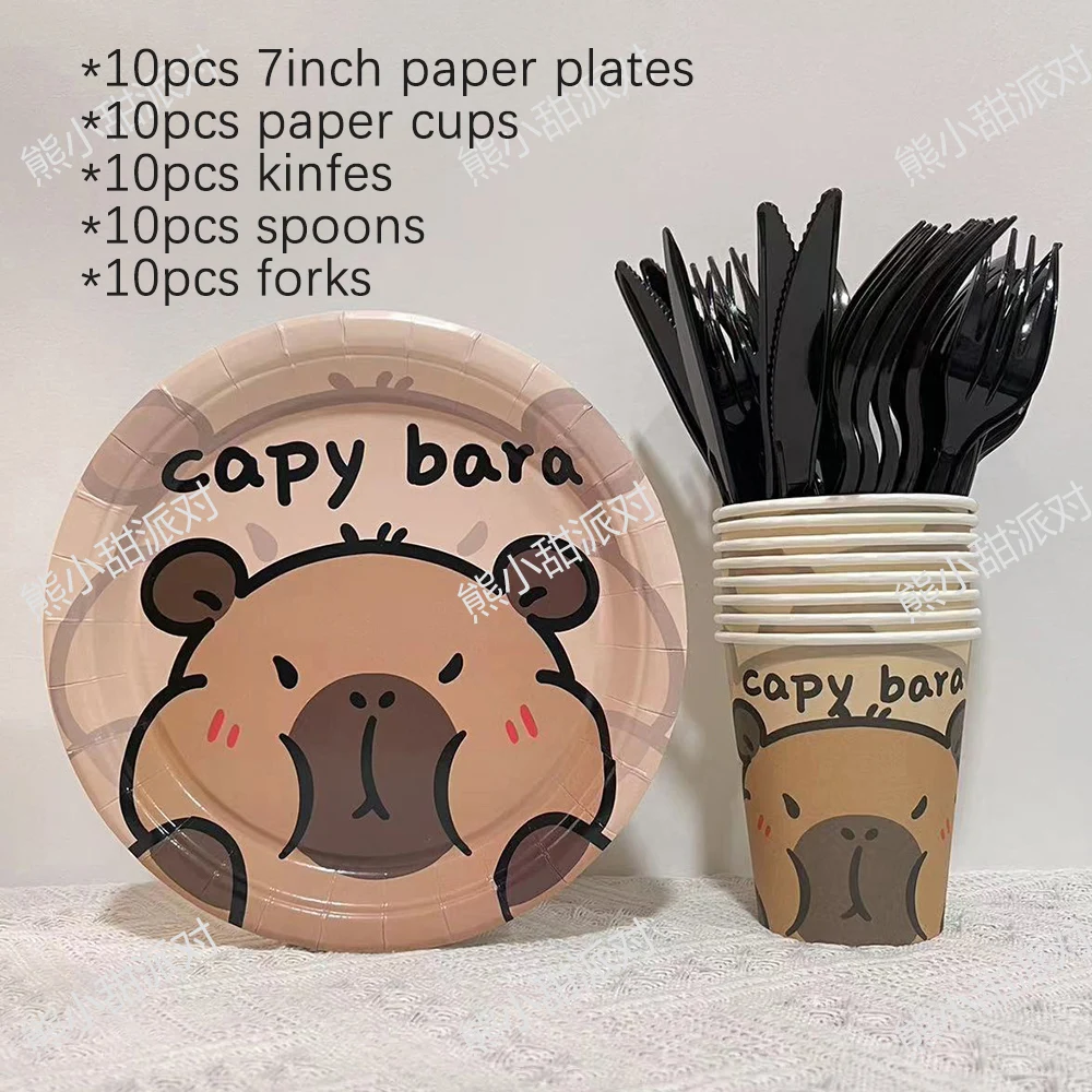 Kit Decorazioni Compleanno A Tema Capibara - 20 Pezzi Con Piatti, Bicchieri, Tovaglioli, Tovaglia E Cannucce