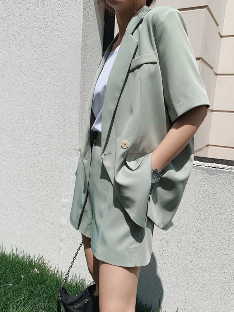 

Women Casual Blazer Shorts 2 Piece Set Summer 2023 New High Quality Fashion Office OL Short Sleeved Ladies Outerwear Tops Suit