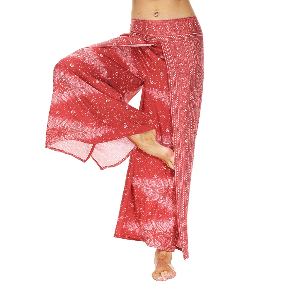 Women's Slit Wide Leg Dance Pants,Casual Hippie Bohemian Pants,Pilate Beach Boho Baggy Yoga Pants