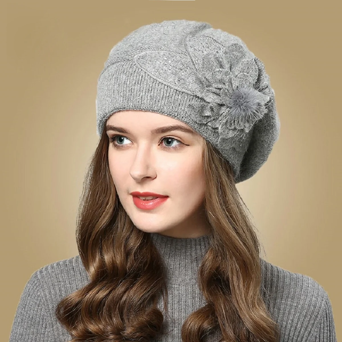 Autumn Winter Korean Edition Fashion Versatile Rabbit Hair Knitted Wool Hat for Women Thickened and Plushed Warm Ear_voghion.com