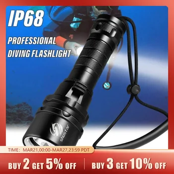 High Power Diving Flashlight IP68 Highest Waterproof Rating Professional Diving Light Powered by 18650 Battery With Hand Rope