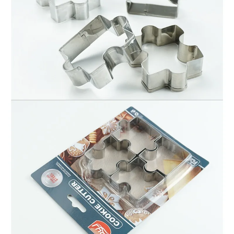 4pcs/set Stainless Steel Biscuit Cutter Puzzle Piece Mold Cutter  Cookie  Cake Frame Mould Pastry Baking Tools Accessories