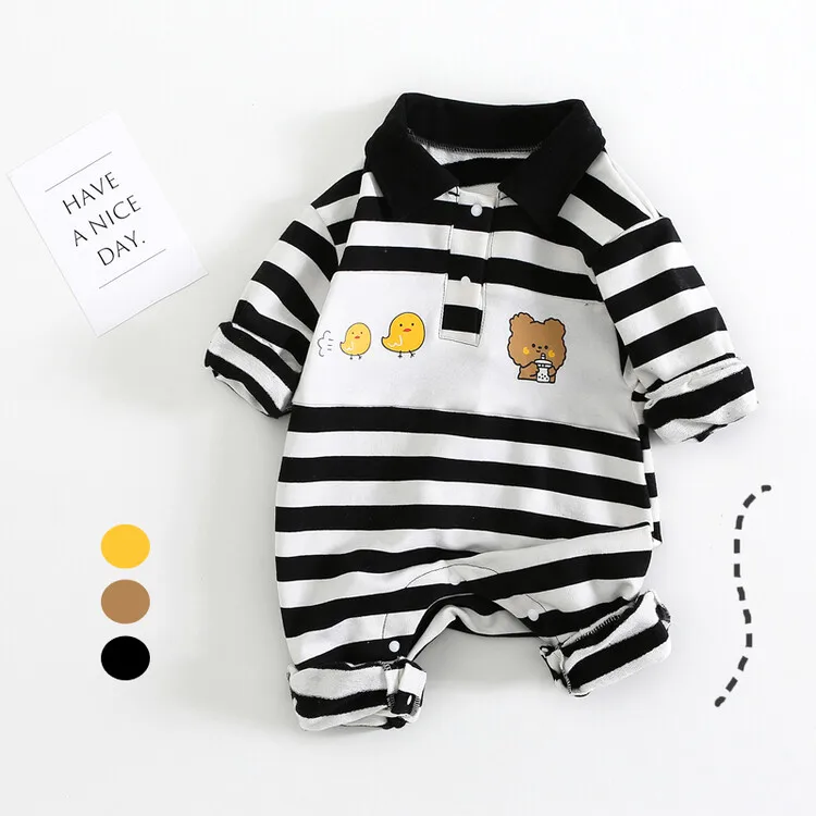 

Jenny&Dave Baby Clothes 2023 Spring New One Piece Romper for Boys Korean Striped Cartoon Cute Outgoing Climbing Clothes for Chil