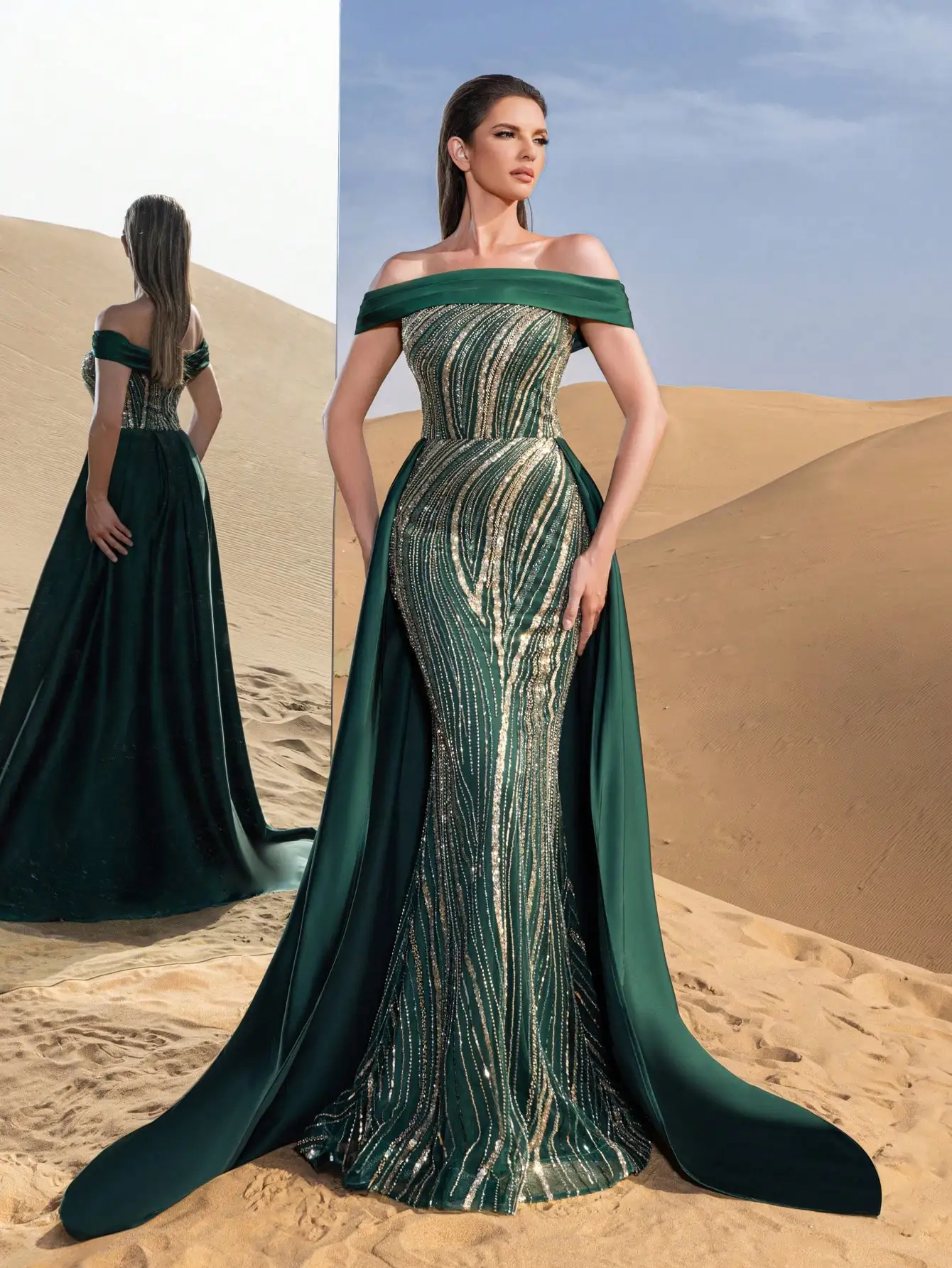 رائع قبالة الكتف حورية البحر تنحنح الساتان قطار ال...