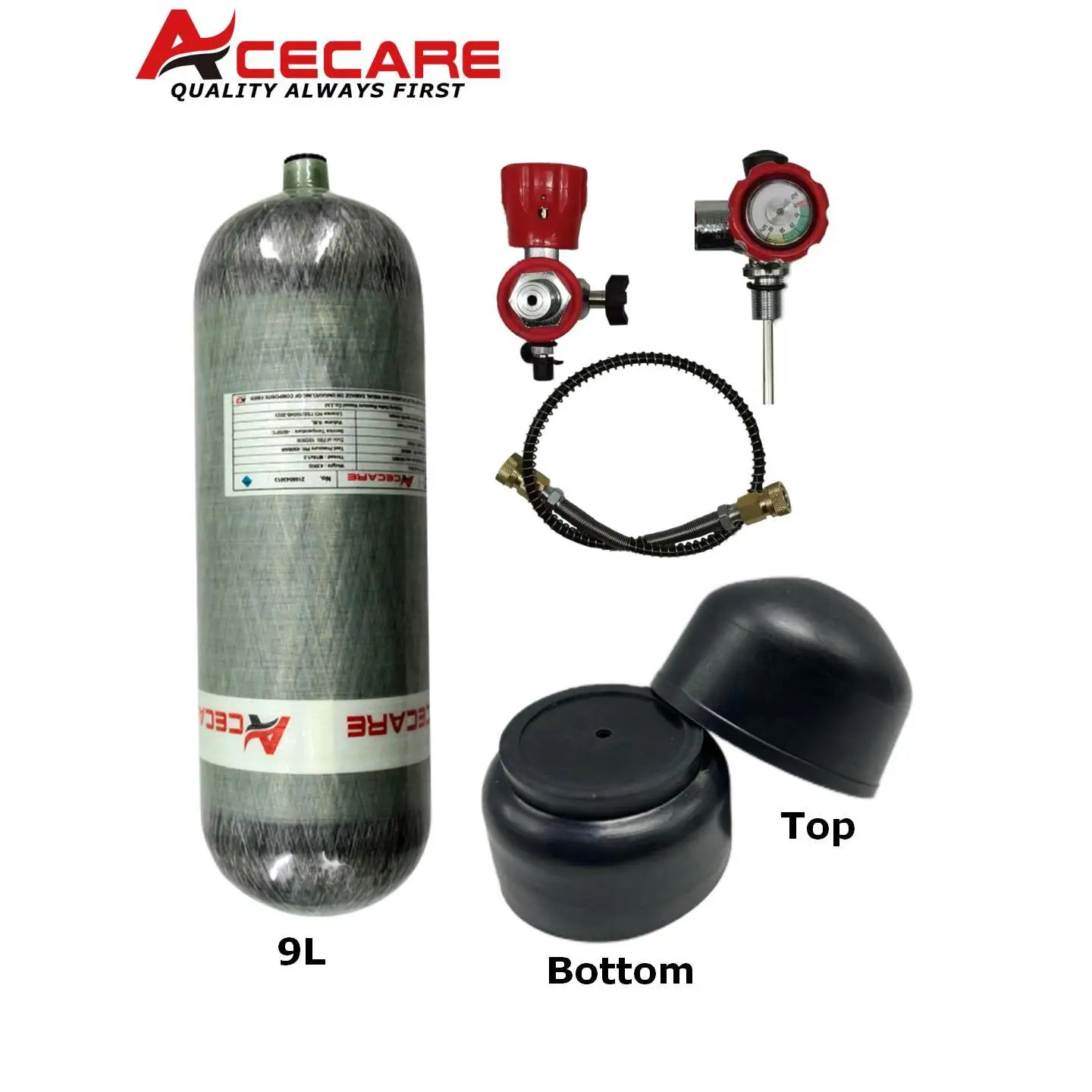 Bouteille Acecare 9L En Fibre De Carbone - 300bar / 4500psi - Kit SCBA Pour Airgun