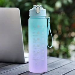 Motivational Leak - Proof Sports Water Bottle with Time Marker - 750ml - 750ML (Gradient green)