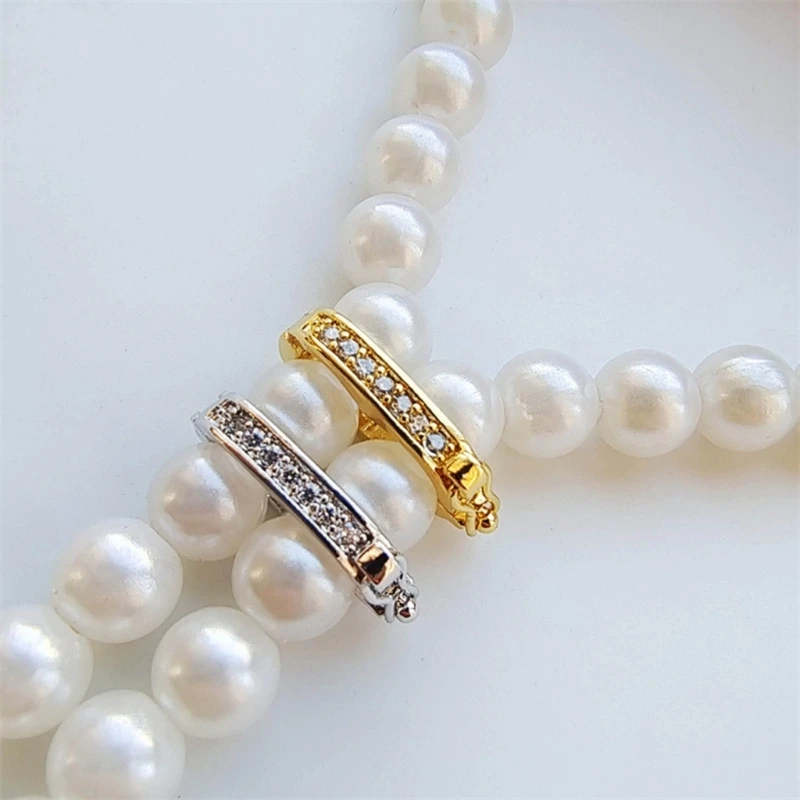 2Pcs Brass Cubic Zirconia Pearl Enhancer Shortener Push Clasp