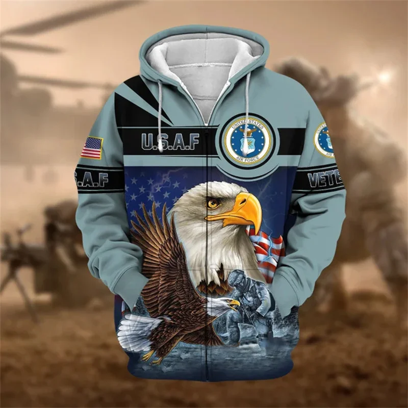 

Winter 3D UNITED STATES Veterans Armys Soldiers Print Zip Up Hoodies Fashion Cool Kids Zip Up Hoodie For Men Streetwear Clothing