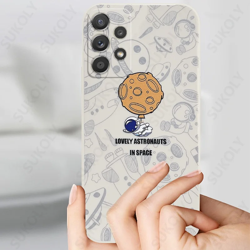 kawaii phone cases samsung Nhà Du Hành Vũ Trụ Dây Ốp Lưng Điện Thoại Samsung Galaxy S21 S22 Cực S20 FE A32 A52 A70 A50 A21S A51 A71 A22 a03S Ốp Bìa Mềm cute phone cases for samsung 