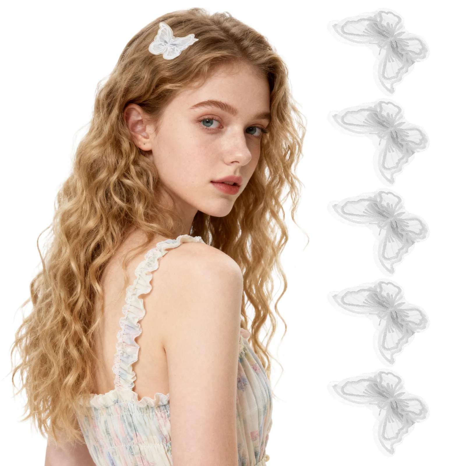 5Pcs 나비 머리핀 레이스 자수 헤어 클립 여성용 소녀 생일 웨딩 파티 헤어 액세서리 우아하고 세련된